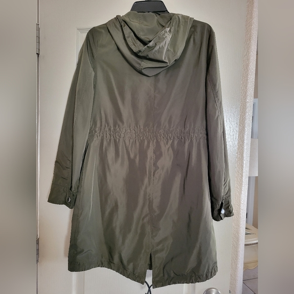 Michael Kors Olive Army Green Rain Coat with Black Leather Trim - Picture 4 of 4